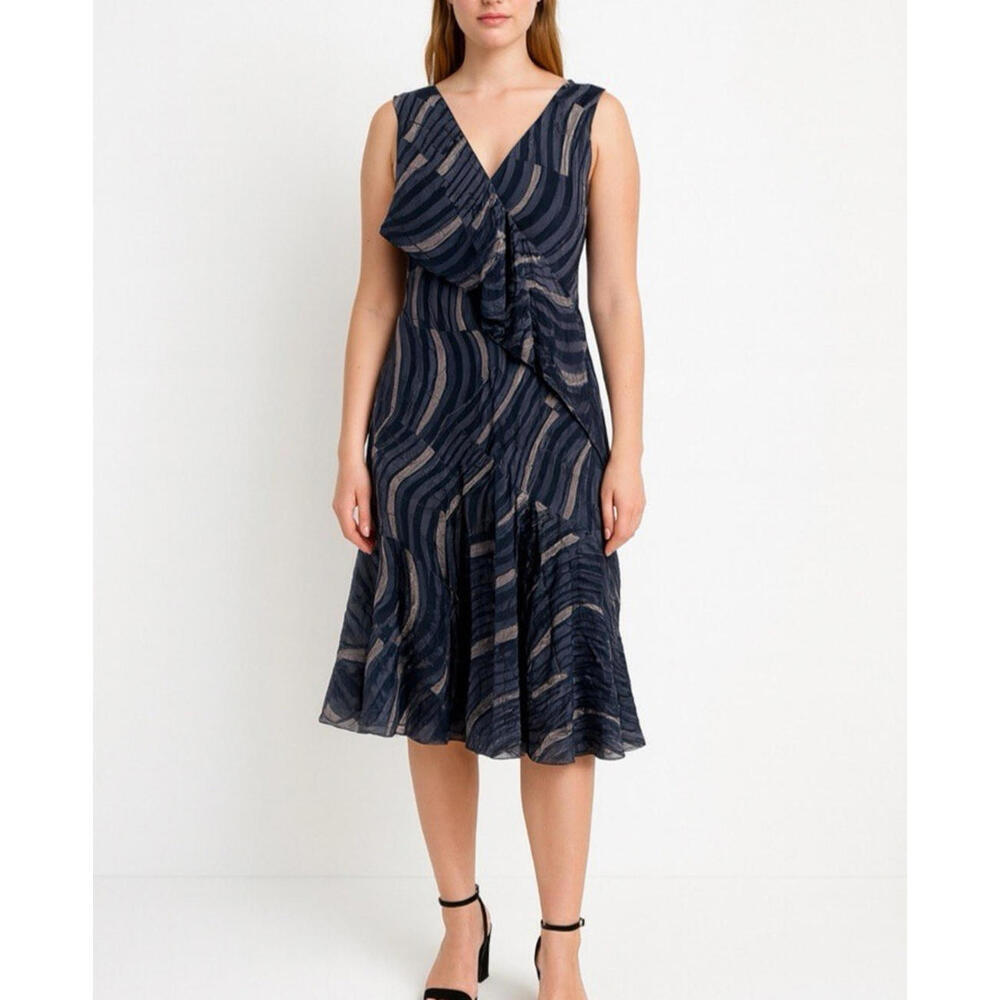 Lafayette 148 dress womens medium M blue ruffle midi party formal layered - Picture 1 of 6